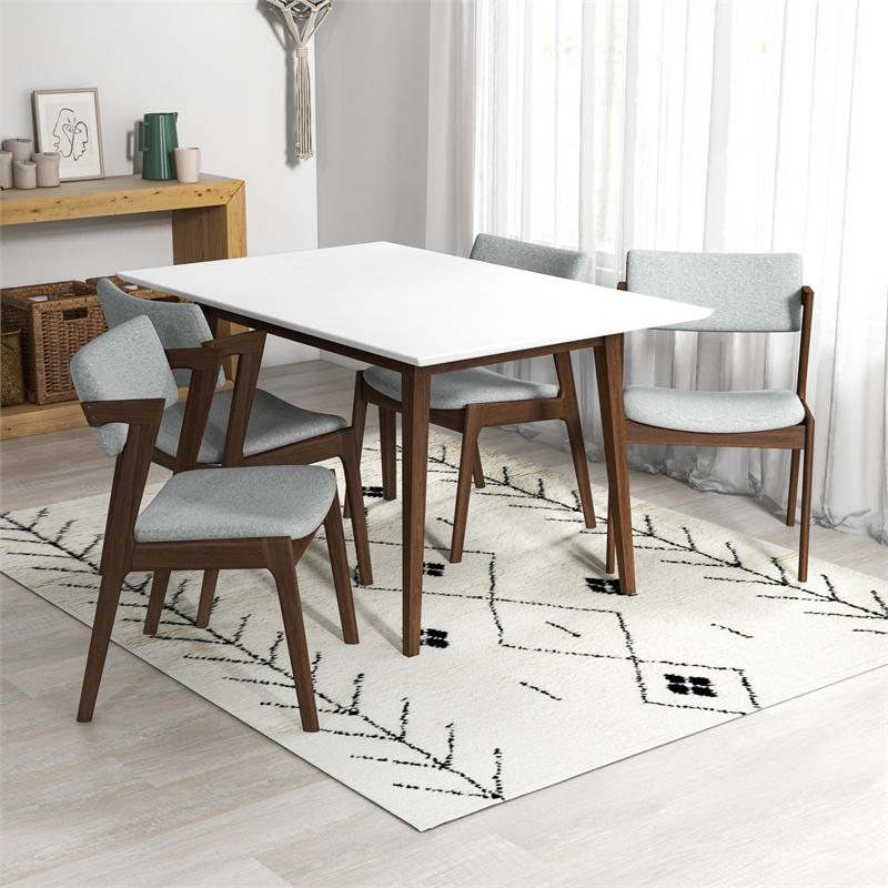 Ariela 5-Piece Dining Room&Kitchen Set with 4 Fabric Dining Chairs in Light Gray