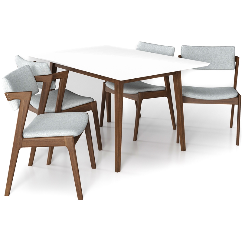 Ariela 5-Piece Dining Room&Kitchen Set with 4 Fabric Dining Chairs in Light Gray