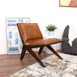Saban Mid Century Modern Furniture Style Wide Top Leather Tan Comfy Armchair