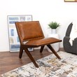Saban Mid Century Modern Furniture Style Wide Top Leather Tan Comfy Armchair
