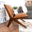 Saban Mid Century Modern Furniture Style Wide Top Leather Tan Comfy Armchair