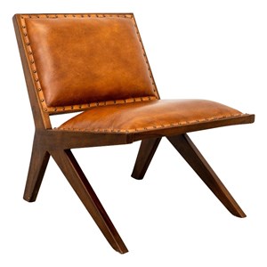 Saban Mid Century Modern Furniture Style Wide Top Leather Tan Comfy Armchair