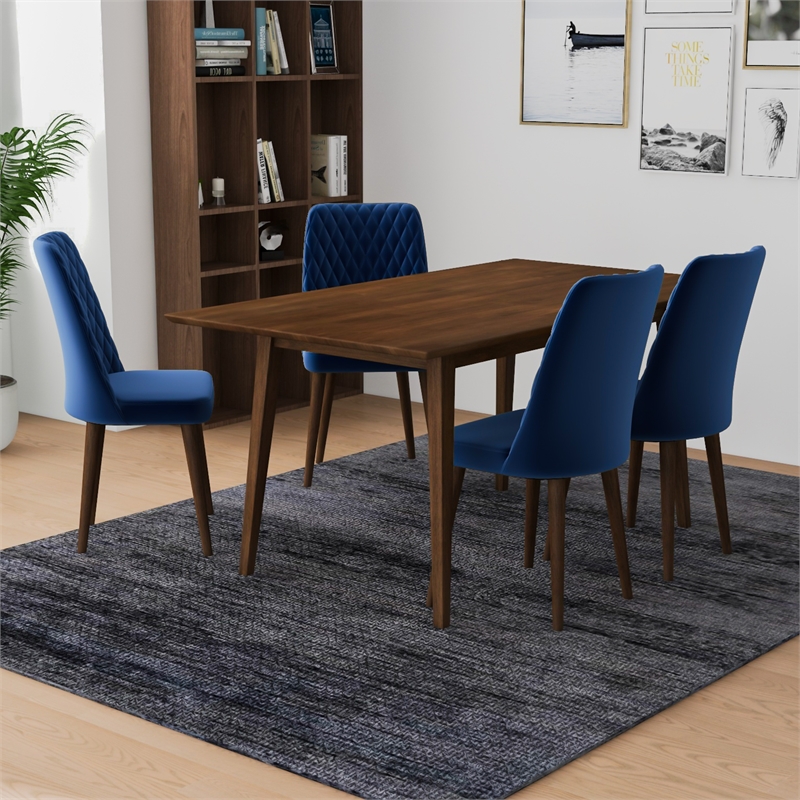 Alpen Mid-Century Style 5 Piece Solid Wood Dining Set Walnut Brown
