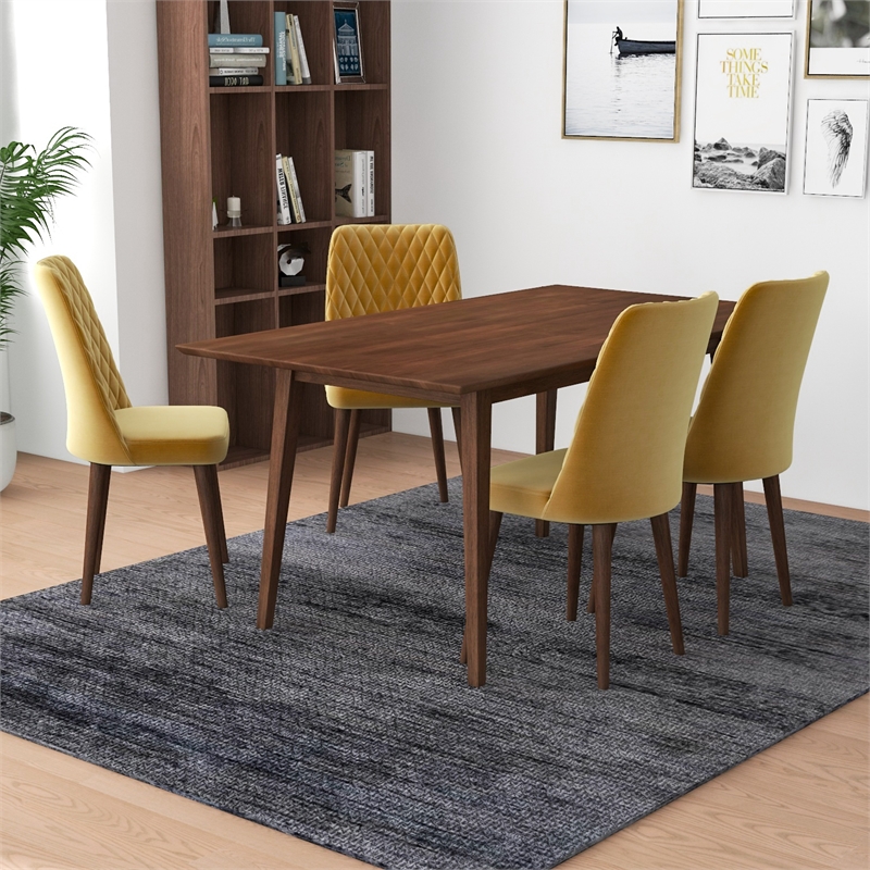 Alpen Mid Century Modern Solid Wood Walnut Kitchen Table and Chairs for 4