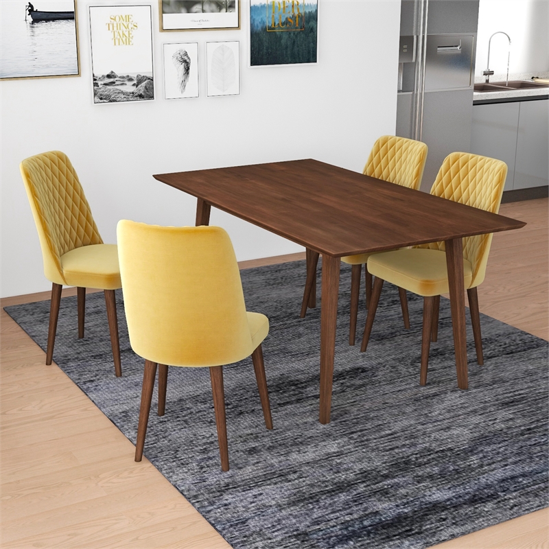 Alpen Mid Century Modern Solid Wood Walnut Kitchen Table and Chairs for 4