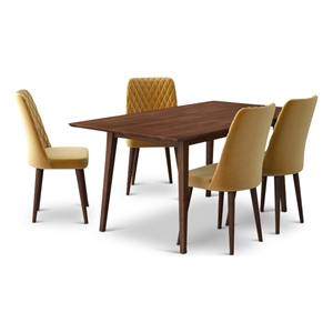 Alpen Mid Century Modern Solid Wood Walnut Kitchen Table and Chairs for 4
