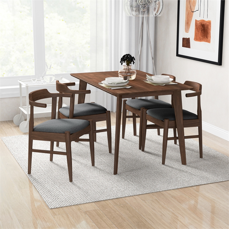 Abbet Mid Century Modern 5 Piece Solid Wood Walnut Dining Room & Kitchen Set