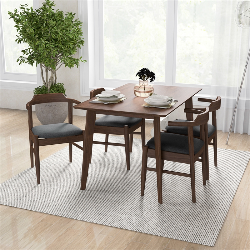 Abbet Mid Century Modern 5 Piece Solid Wood Walnut Dining Room & Kitchen Set