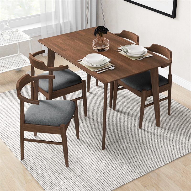 Abbet Mid Century Modern 5 Piece Solid Wood Walnut Dining Room & Kitchen Set