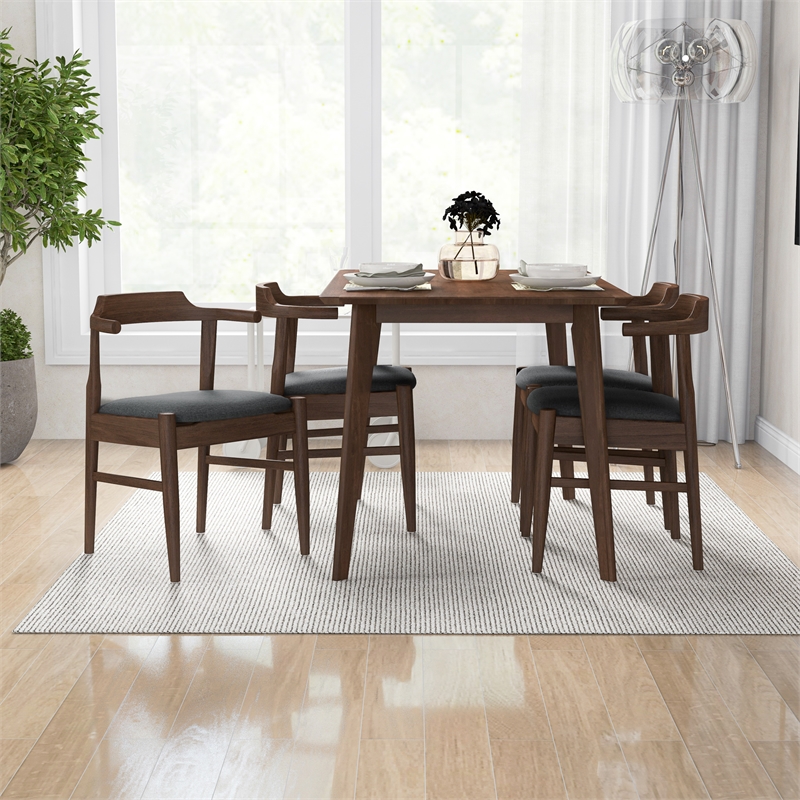 Abbet Mid Century Modern 5 Piece Solid Wood Walnut Dining Room & Kitchen Set
