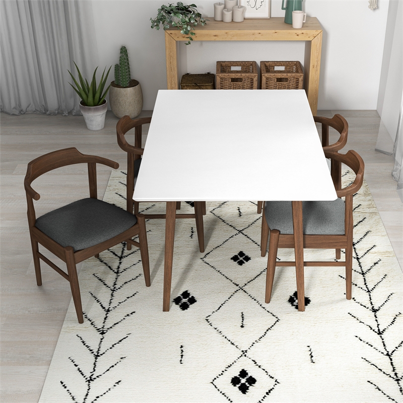 Adir Solid Wood Whitetop Table and Gray Fabric Chair Dining Room & Kitchen Set