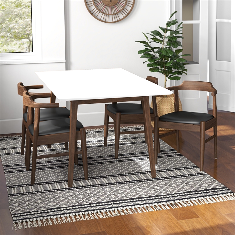 Alpen Modern Solid Wood Table and Black Leather Chair Dining Room & Kitchen Set