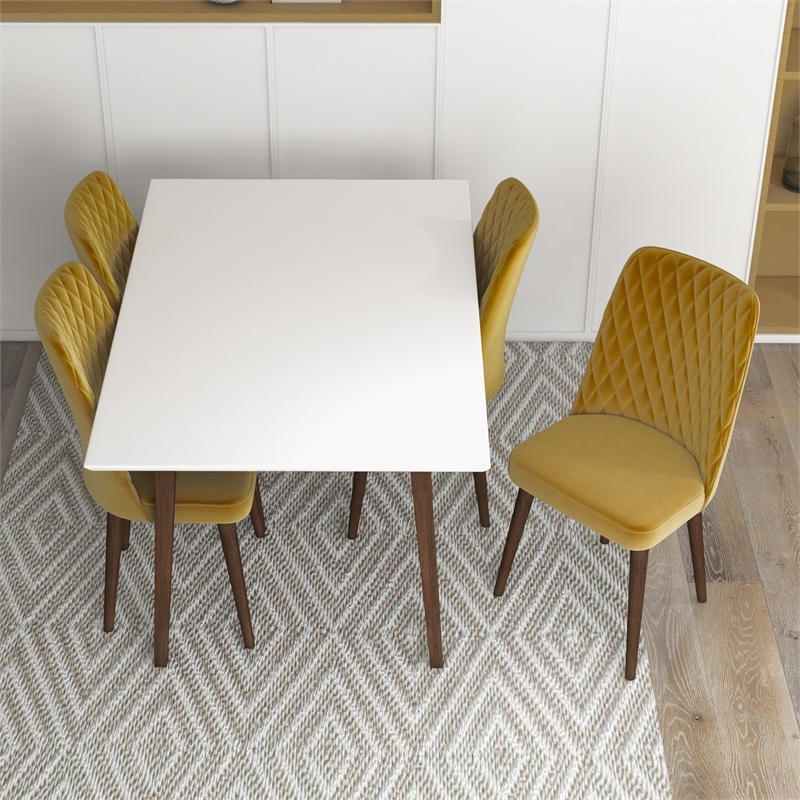 Modern Solid Wood Table and Gold Velvet Chair Dining Room Furniture Set