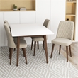 Adir Modern Solid Wood Table and Beige Velvet Chair Dining Room Furniture Set