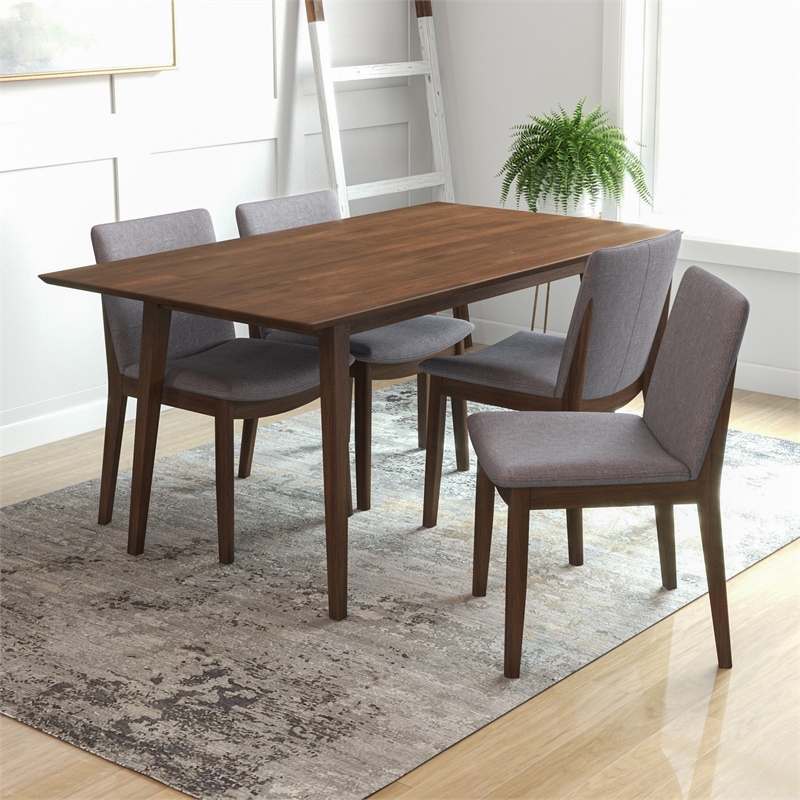 Adir Mid-Century Style 5 Piece Solid Wood Dining Set Walnut Brown