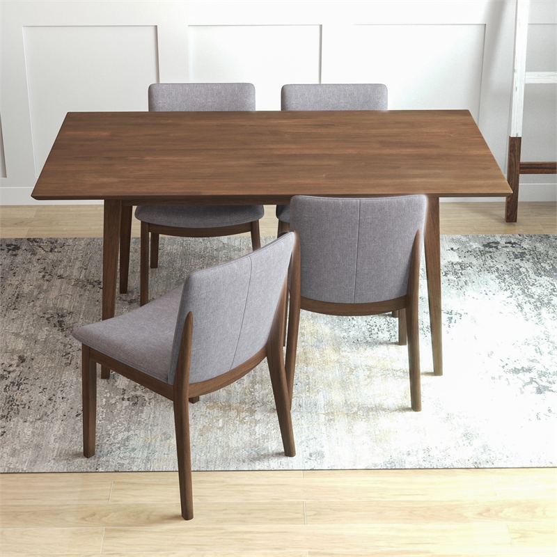Adir Mid-Century Style 5 Piece Solid Wood Dining Set Walnut Brown