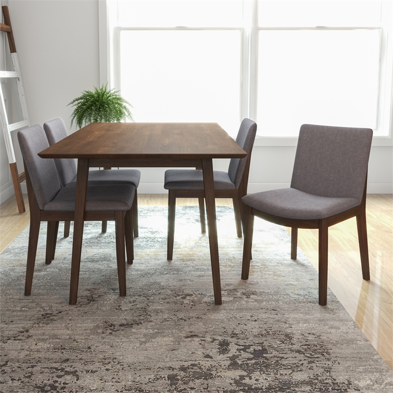 Adir Mid-Century Style 5 Piece Solid Wood Dining Set Walnut Brown