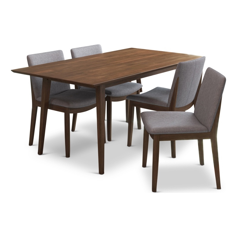 Adir Mid-Century Style 5 Piece Solid Wood Dining Set Walnut Brown