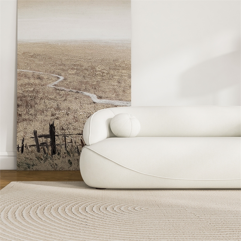 Borsan Modern Luxury Japandi Style Boucle Fabric Curvy Sofa Couch in Ivory