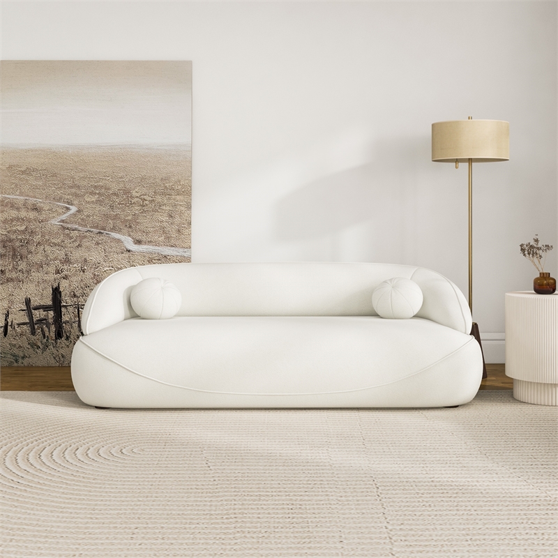 Borsan Modern Luxury Japandi Style Boucle Fabric Curvy Sofa Couch in Ivory