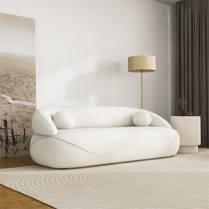 Borsan Modern Luxury Japandi Style Boucle Fabric Curvy Sofa Couch in Ivory