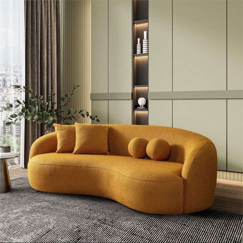 Bloom Japandi Style Luxury Modern Boucle Fabric Curvy Couch in Dark Yellow