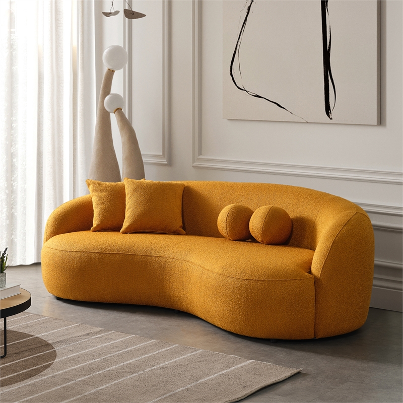 Bloom Japandi Style Luxury Modern Boucle Fabric Curvy Couch in Dark Yellow