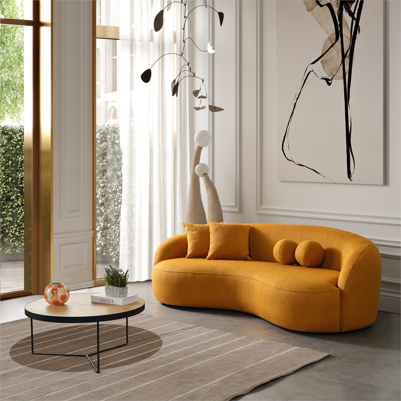 Bloom Japandi Style Luxury Modern Boucle Fabric Curvy Couch in Dark Yellow