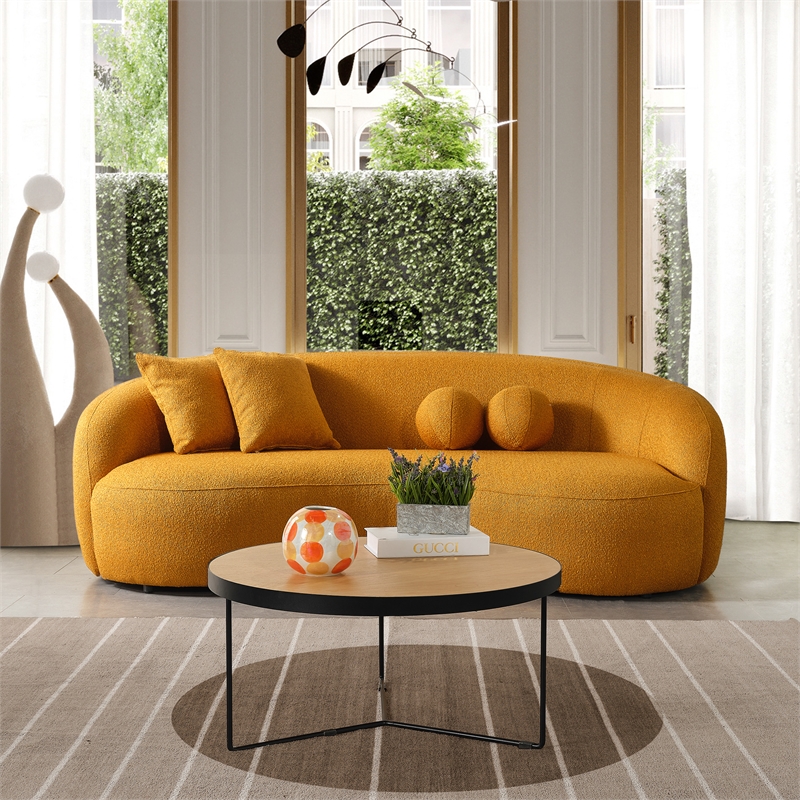 Bloom Japandi Style Luxury Modern Boucle Fabric Curvy Couch in Dark Yellow