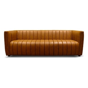 Rasem Mid Century Modern Luxry Tight Back Geniune Leather Couch in Cognac Tan