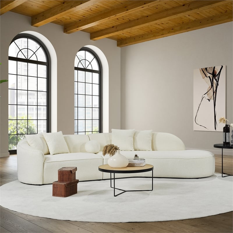 Galler Japandi Style Luxury Modern Boucle Fabric Curvy Couch in White