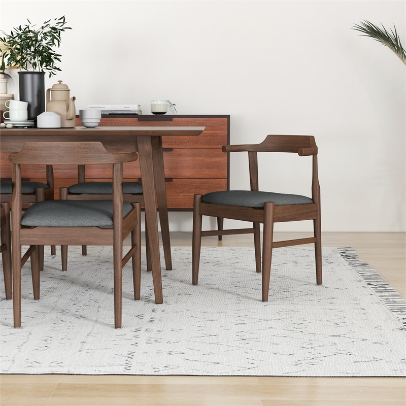 Dartmouth Dining Room & Kitchen Solid Wood Table and Gray Fabric Chairs for 6