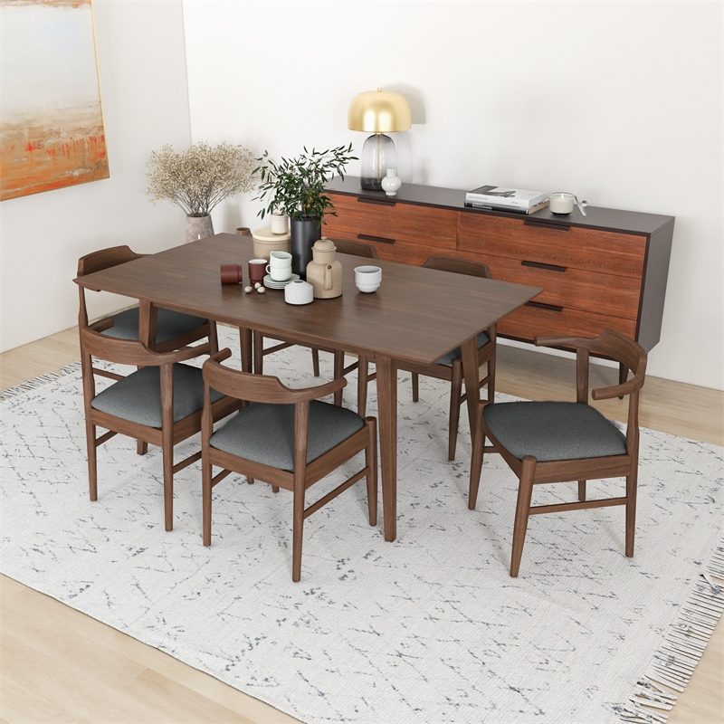 Dartmouth Dining Room & Kitchen Solid Wood Table and Gray Fabric Chairs for 6