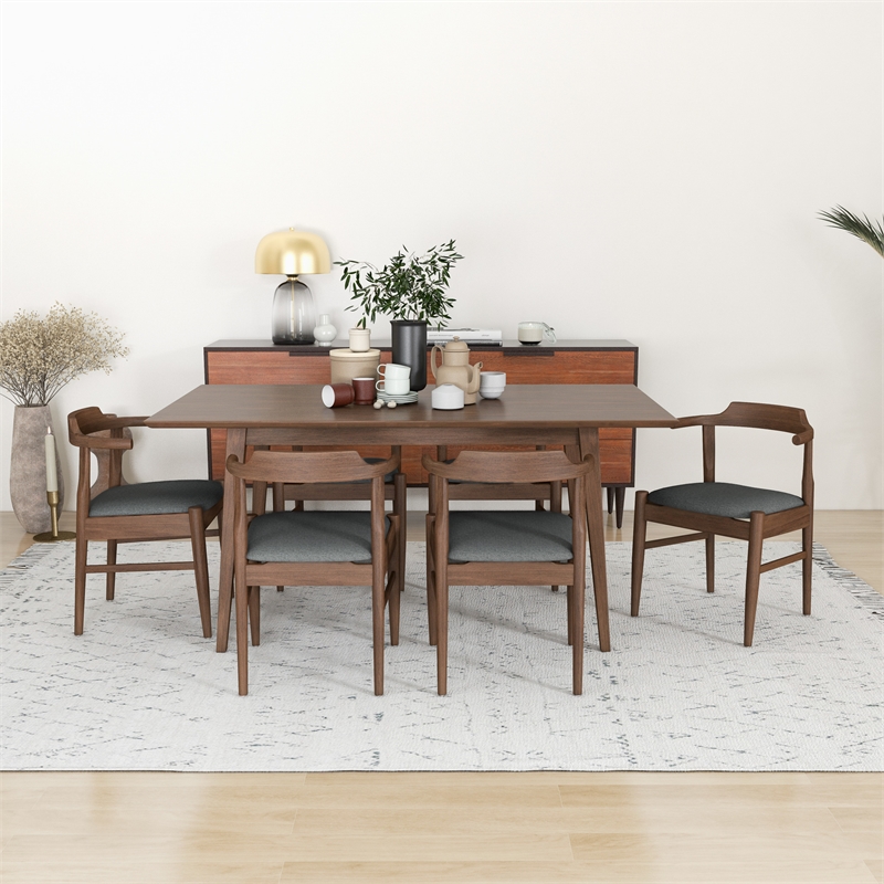 Dartmouth Dining Room & Kitchen Solid Wood Table and Gray Fabric Chairs for 6