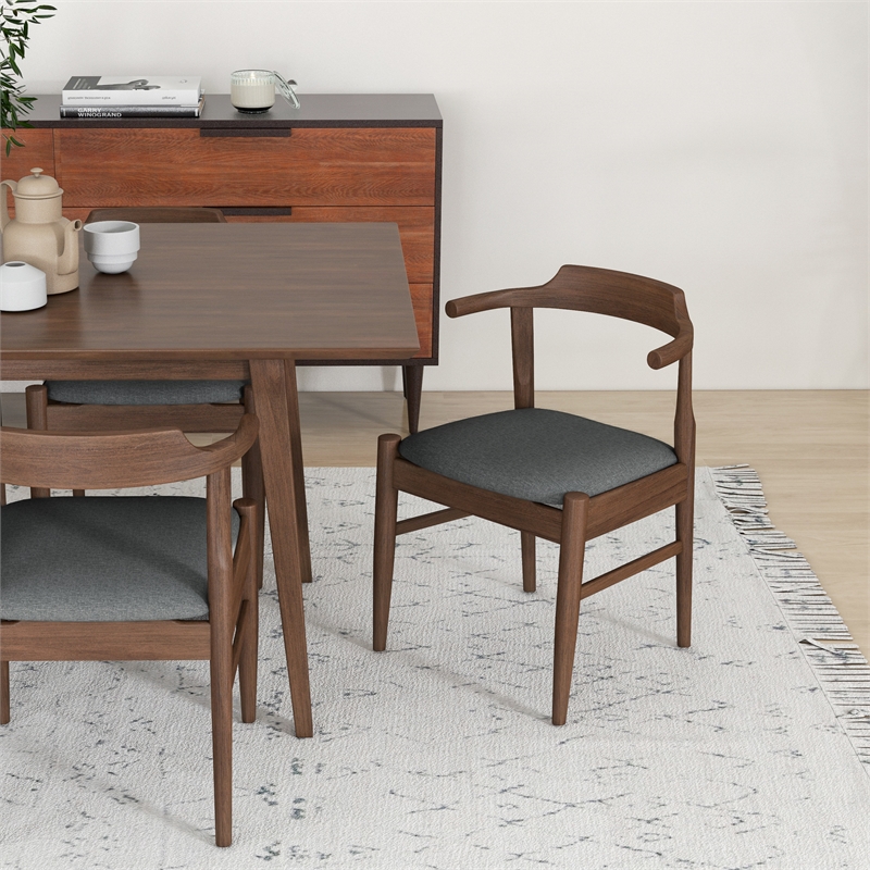 Dartmouth Dining Room & Kitchen Solid Wood Table and Gray Fabric Chairs for 6