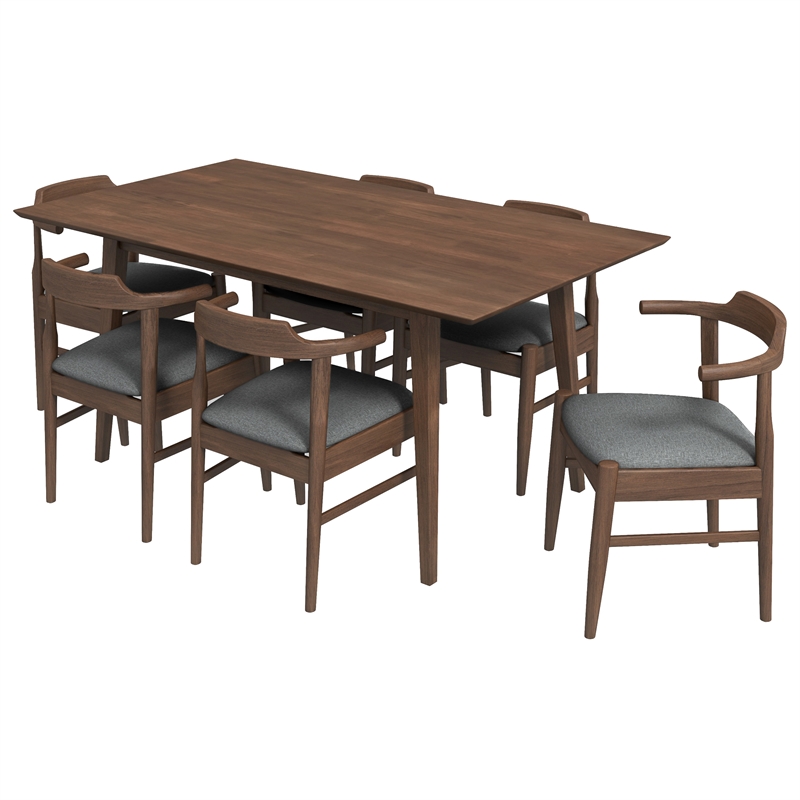 Dartmouth Dining Room & Kitchen Solid Wood Table and Gray Fabric Chairs for 6