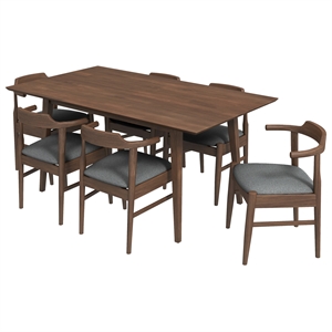 Dartmouth Dining Room & Kitchen Solid Wood Table and Gray Fabric Chairs for 6