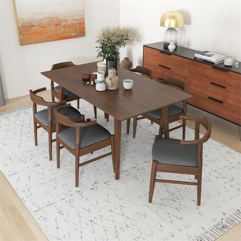 Dartmouth Dining Room & Kitchen Solid Wood Table and Gray Fabric Chairs for 6