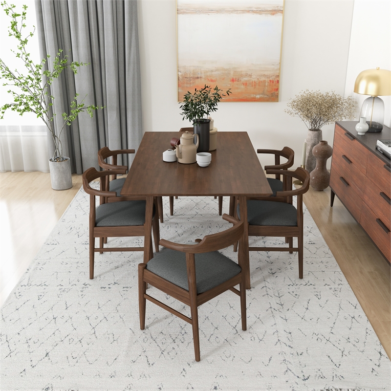 Dartmouth Dining Room & Kitchen Solid Wood Table and Gray Fabric Chairs for 6