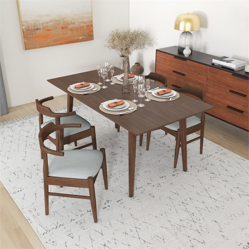 Dartmouth Modern Kitchen Solid Wood Table and Gray Fabric Chairs for 4