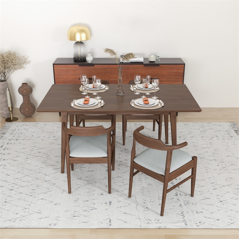 Dartmouth Modern Kitchen Solid Wood Table and Gray Fabric Chairs for 4