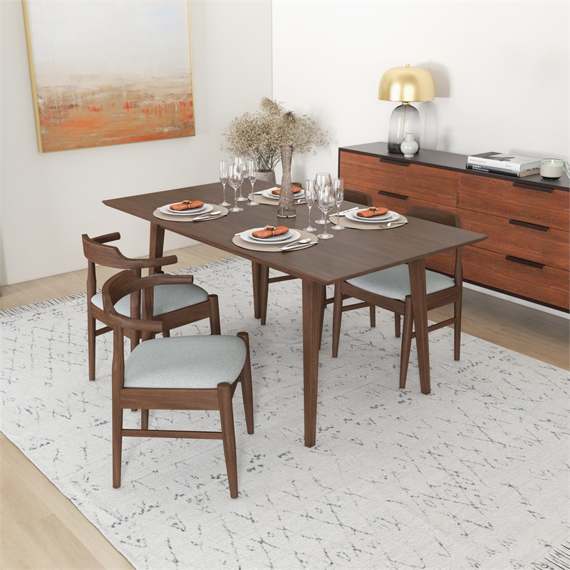 Dartmouth Modern Kitchen Solid Wood Table and Gray Fabric Chairs for 4