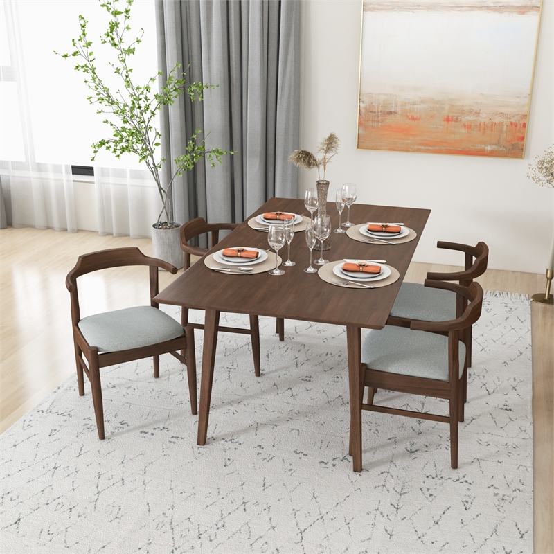 Dartmouth Modern Kitchen Solid Wood Table and Gray Fabric Chairs for 4