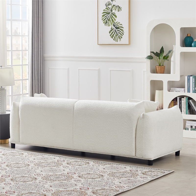 Mansen Mid Century Modern Luxry Tight Pillow Back French Boucle Couch in Cream