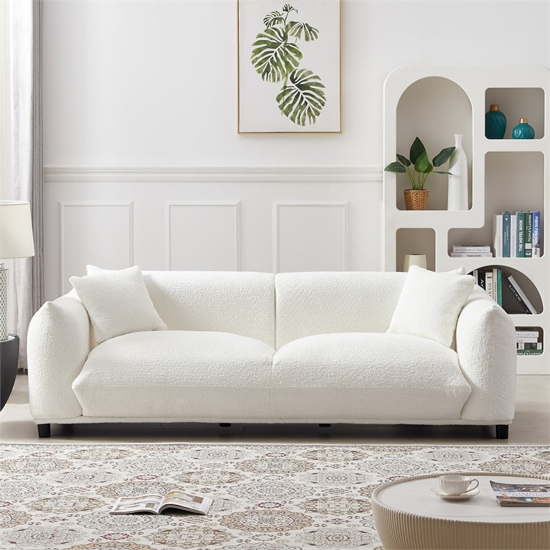 Mansen Mid Century Modern Luxry Tight Pillow Back French Boucle Couch in Cream