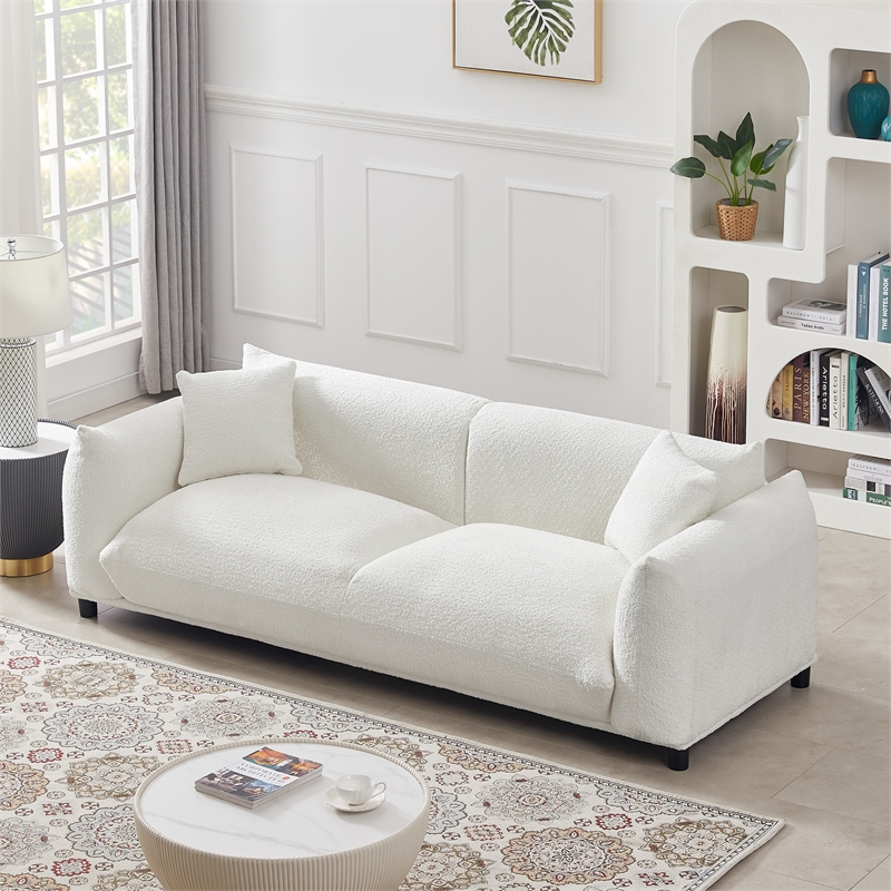 Mansen Mid Century Modern Luxry Tight Pillow Back French Boucle Couch in Cream
