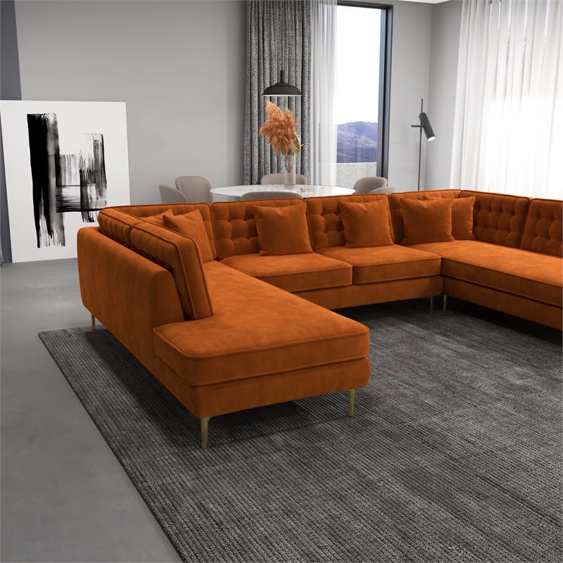 Cale Modern Living Room U-Shaped Velvet Corner Sectional Couch in Gold