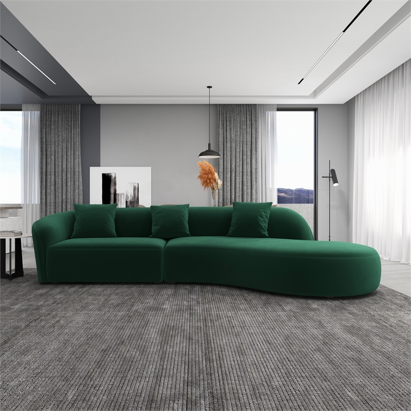 Galler Japandi Style Luxury Modern Velvet Curvy Couch in Green