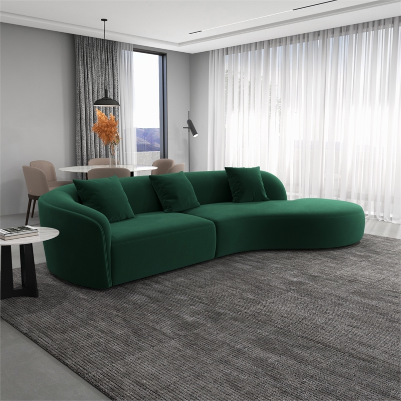Galler Japandi Style Luxury Modern Velvet Curvy Couch in Green