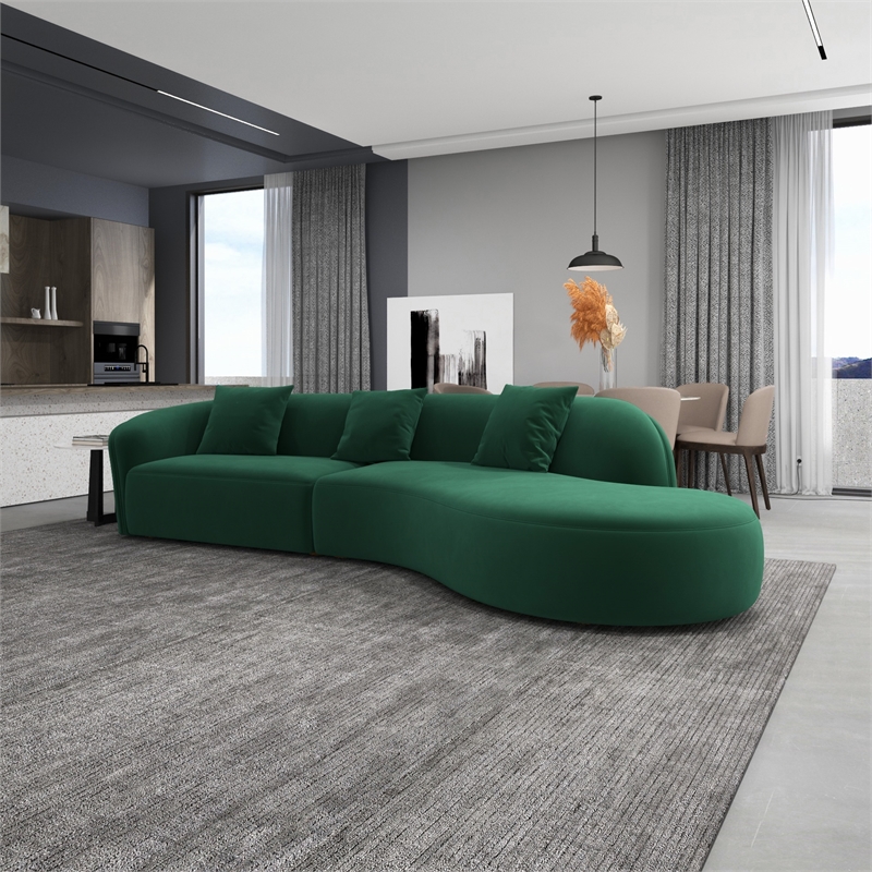 Galler Japandi Style Luxury Modern Velvet Curvy Couch in Green